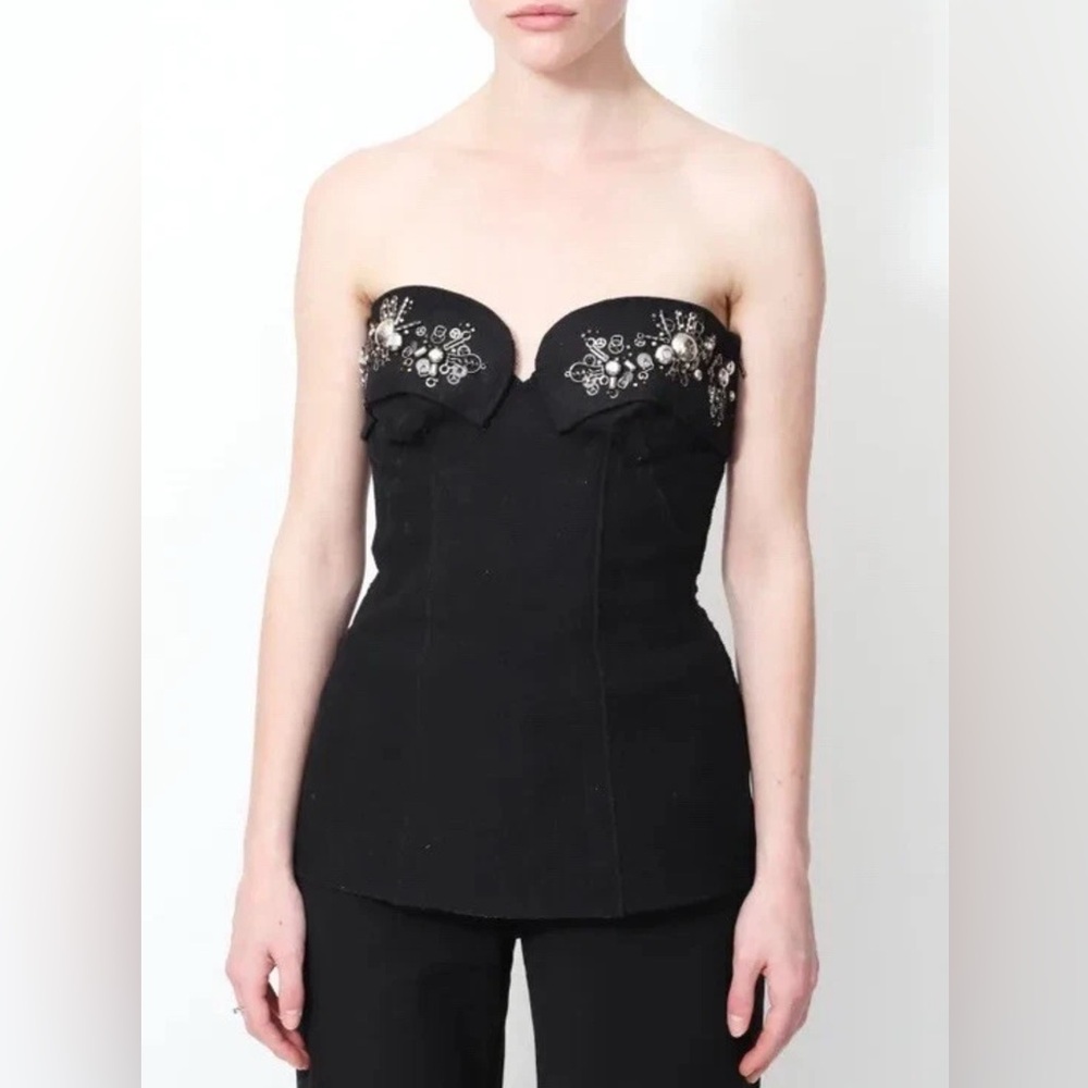 PRADA Fall/Winter 2006 Runway Black Wool Embellished Bustier Corset Top Sz 44/M
